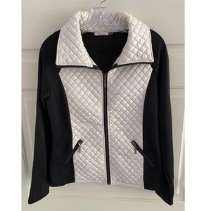 Carmin black & white quilted zip up jacket (NWOT)